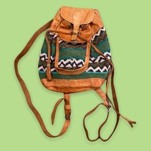 small vintage 70s leather backpack